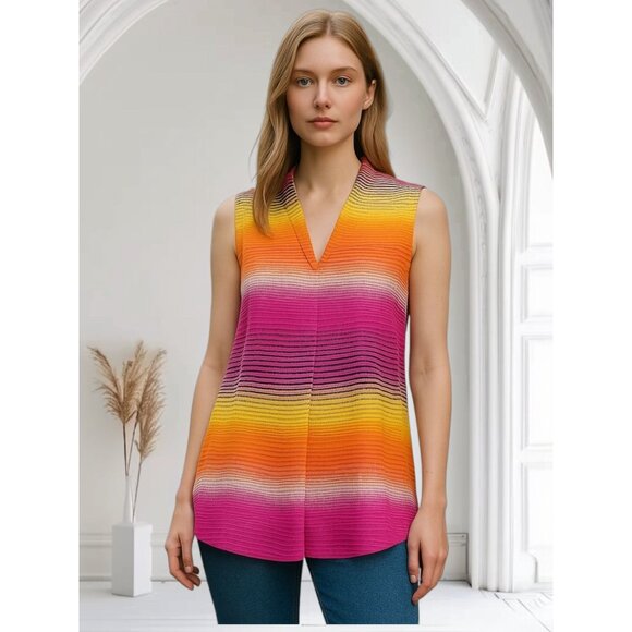 Worthington Size M Womens Sleeveless Multicolor Striped V-Neck Blouse Summer - Picture 1 of 10